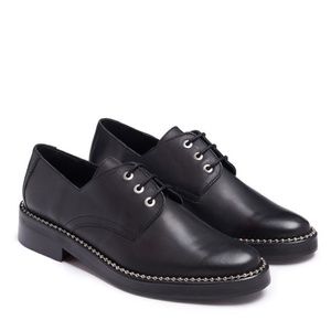 Miista London "Adelaide" Black Leather Oxfords with metal chain trim - Size 7